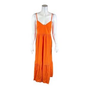 Destination 365 Women's Regular Seersucker Maxi Dress Orange Medium Size